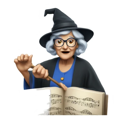 smart granny witch with glasses and blue hat directing orchestra sticker