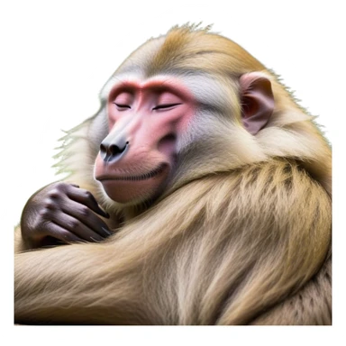 Meme-Worthy Cute Sleeping Baboon Portrait Emoji, Head resting peacefully with a contented smile, showcasing a robust build and a luxuriously soft Fur of earthy browns, eyes shut in a serene, restful nap, Simplified yet hilariously adorable features, highly detailed, glowing with a soft, drowsy light, high shine, relaxed and utterly lovable, stylized with an air of playful laziness, bright and heartwarming, soft glowing outline, capturing the essence of a comically sleepy baboon, so meme-worthy it feels like it could instantly become the next viral sensation of adorable slumber! sticker