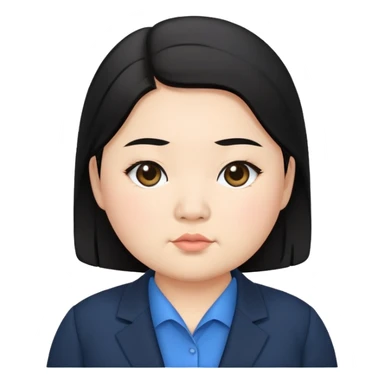 chubby asian waman round eyebrow medium black hair wear black suit blue shirt  sticker