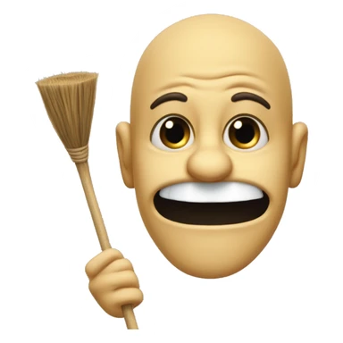 pinching nose with one hand a broom in other hand stinky sticker