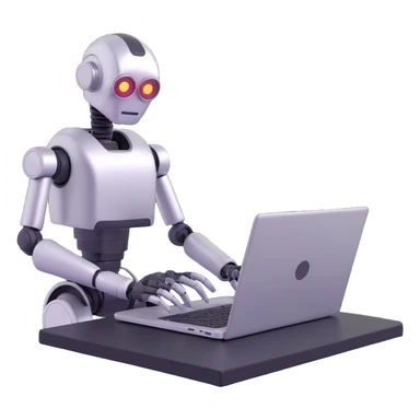 robot working on a laptop, 3D emoji style sticker
