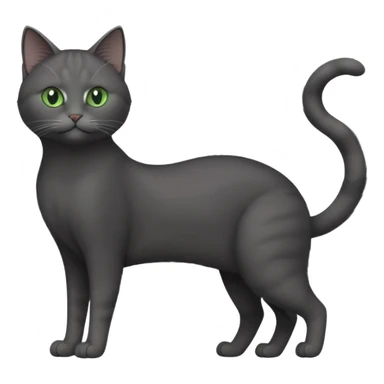 full body gorgeous solid dark grey cat with green eyes, white paws and white whiskers stretching like a cat sticker