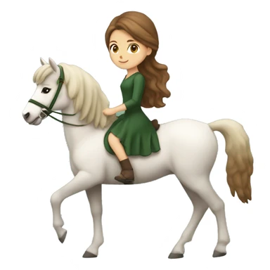 White girl with brown hair and a beautiful forest green dress riding a cute Haflinger  sticker