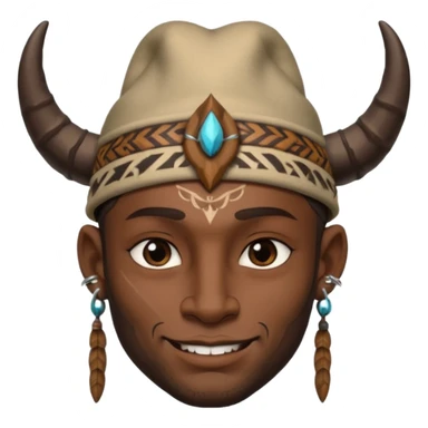 Man with horned hat — tribal tattoos, smirk. sticker