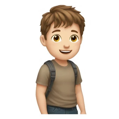 Down syndrome boy brown hair waving sticker