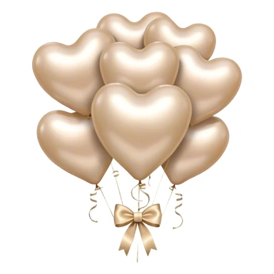 pearl-colored bow and 6 beige  metallic aesthetic heart-shaped balloons sticker