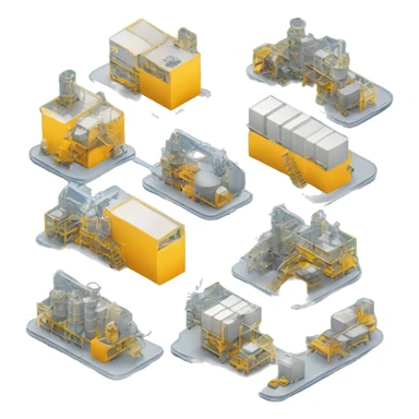 create a factory process where multiple connected things are working  sticker
