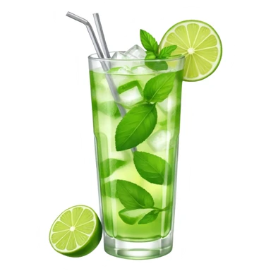 Mojito – tall glass with lime, mint leaves, and ice sticker