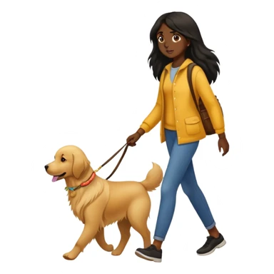Black-long-haired girl walking with a golden retriever sticker
