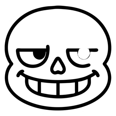 Add a glowing blue effect to one eye, keeping the Sans Undertale smirk and bold outline style. Maintain the bold black outline style and no background. sticker