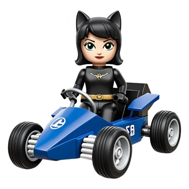 full size real-appearance road racing sexy buxom CatWoman’s feminine midnight-colored tight outfit sixty’s tv show dark stealthy accurate sporty safe plush deluxe Lego off-road pursuit drifting car lexus (black hair,reclining and relaxed torso and shoulders back against seat) rallycross kart  sticker