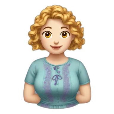 Chubby Girl with wavy hairs doing embroidery on loop sticker