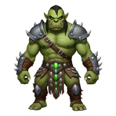 Cinematic Realistic WoW Orc Warrior Portrait, captured in a dynamic, battle-ready stance, muscles bulging beneath intricately detailed tribal armor accented with dark leather and iron. His fierce, determined eyes and battle-scarred green skin are rendered with dramatic natural lighting and high shine, exuding raw, relentless fury in a fierce combat pose. sticker