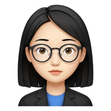 asian female teaching, with double eyelids, wearing spectacles with black shoulder length hair sticker