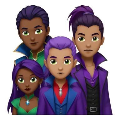 Solo poly platonic relationship, one African girl, one Asian boy, one biracial features Asian tomboy girl rat-tail hair long and upper masculine hair 90s, vampire and marvel cosplay elements inspired  use marvel race, like instead of obvious human, green purple blue etc,  sticker