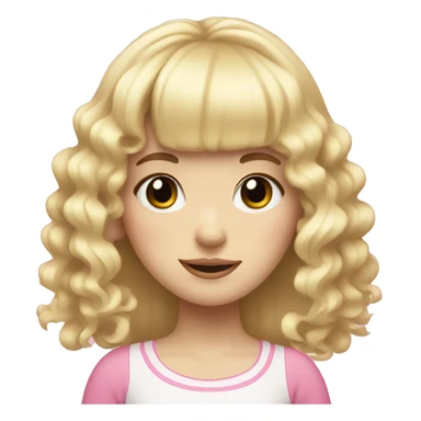 Blonde, pale girl with bangs and curly, long hair with pink bows  sticker