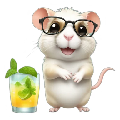 hamster with glasses running on a wheel drinking mojito sticker