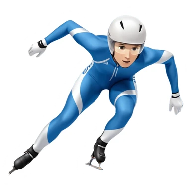 An icon showing a grand arena, snow-covered mountains in the distance, and a crisp blue sky. professional speed skater leaning into a turn on a polished ice track, dressed in a sleek suit and helmet. Transparent background highlights speed and precision. sticker