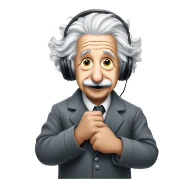 happy albert einstein holding headphone in one hand of his hands sticker