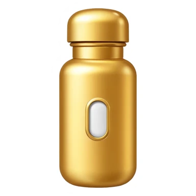 gold pill bottle and whit sticker