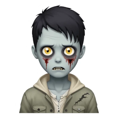 Faça um menino zombie, com cabelos preto igual de anime, com olhos cinza sticker