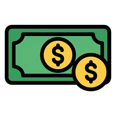 money icon, color outline style, clean and modern, black outlines, simple shapes sticker
