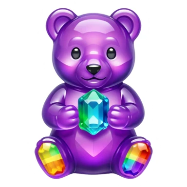 Rainbow Colored Gummybear holding a purple crystal sticker