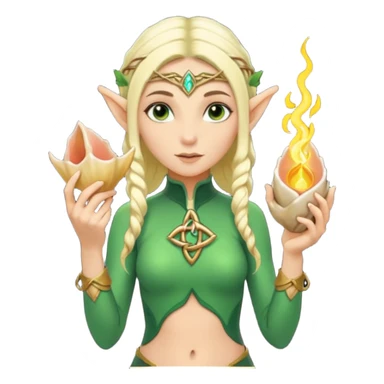 elf female Short wetsuit-style garb, glowing runes on skin, holding a conch horn. sticker