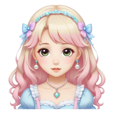 Gorgeous anime style lady with blushing face and accessories cottagecore fairycore Kawaii anime colorful pearly romantic aesthetic trending style sticker
