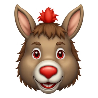 A donkey whis a red clown nose sticker