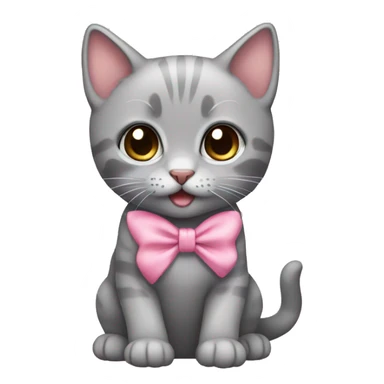 gray kitten pink bow sticker
