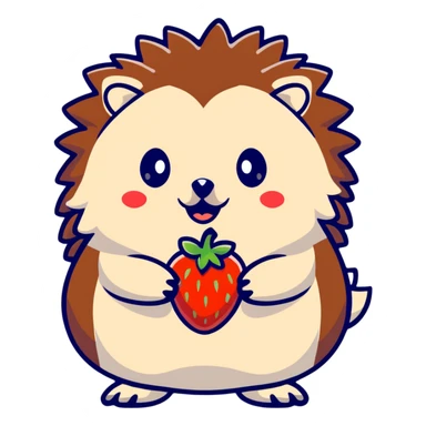 Hedgehog holding a strawberry sticker