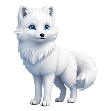 cinematic-arctic-fox-realistic-full-body-standing-emoji,-fluffy-tail-curled-slightly-around-its-white paws,-thick-pure-white-fur-blending-into-the-snowy-landscape,-head-tilted-dramatically,-bright-blue-eyes-glistening-with-intelligence,-simplified-yet-realistic-focused-features,-highly-detailed,-glowing-with-an-almost-sarcastic-glow expressive eyes sticker