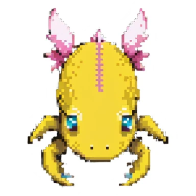 yellow Minecraft axolotl, authentic blocky style and proportions, pixel art sticker