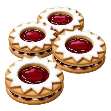 Linzer cookies with a red jam center shaped still round for eyes. sticker