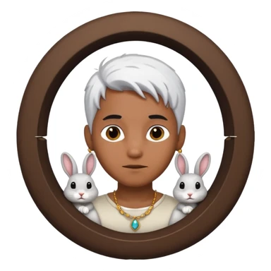 brown skinned boy with half white hair and half black hair with jewellery in a rabbit hole sticker