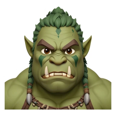 Cinematic Noble Ogre Portrait Emoji, Majestic and imposing, with a rugged, muscular form in deep earthy greens and browns, adorned with battle scars and subtle tribal markings, exuding calm, noble strength and unexpected wisdom, simplified yet strikingly detailed, glowing with a shadowy outline that captures the essence of a gentle giant with fierce heart! sticker