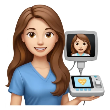 Can you make an emoji of a light skin with long brown hair ultrasound technician using her ultrasound machine  sticker