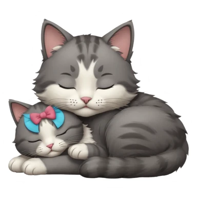 dark grey and white small cat with closed eyes, leaning his head on his paw while leaning on his elbow lying down sticker