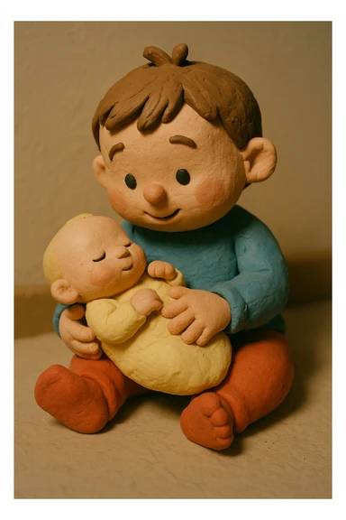 a troller with a baby, claymation style sticker