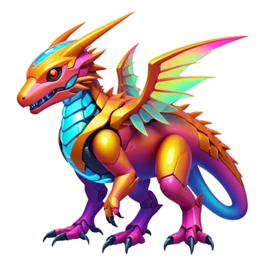 Tropical futuristic lush warm-colored modern colorful neon-colored cyber-Fakémon-Digimon-creature sticker