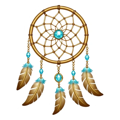 Star-shaped golden bright divine shimmering shiny sparkly glittery glowing glossy dreamcatcher with cyan beads sticker