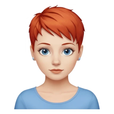 27 year old white woman, red hair, pixie cut, blue eyes sticker