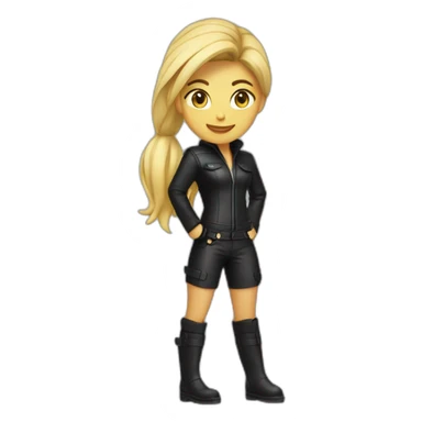 1 girl, leather suit, blond, ponytail, smirk, leather boots sticker