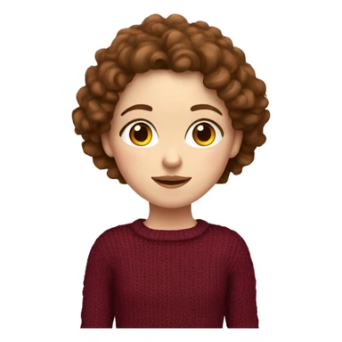 girl with brown curly hair and pale skin wearing a burgundy knit sweater sticker