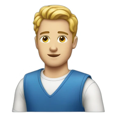 White guy with a blue vest sticker