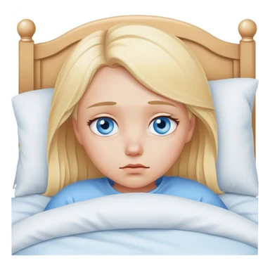 Sad blonde girl blue eyes in bed sticker