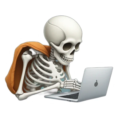 Tired Skeleton with laptop in hoodie sticker