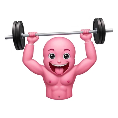 a tongue with eyes and arms, smiling, holding a barbell overhead sticker