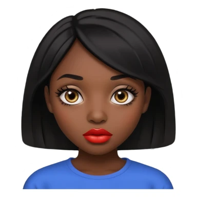 Dark skin gurl with black hair, big lips m, dark brown eye, octagon face shape and chinky eyes no red lipstick  sticker